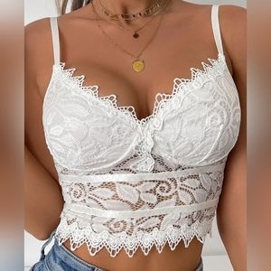 Floral Lace Cami Coeset, Crop Top Bra, Women's